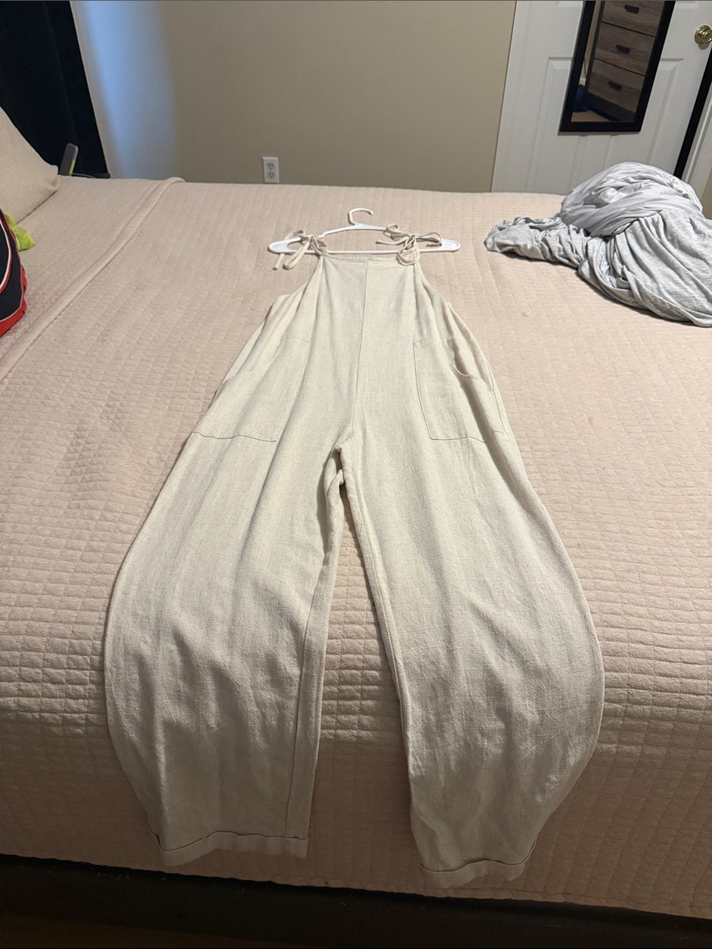 Altar'd State Cream Tie-Shoulder Wide-Leg Jumpsuit